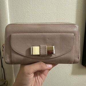 Chloé Leather Zip Wallet with Bow Accent